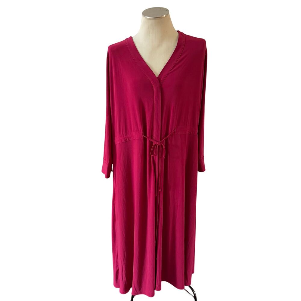 NWT Cranberry V Neck Button Down Shirt Dress Plus Size 3X Stretch A Line